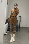 MAME KUROGOUCHI brown elastic pants MM22FW KN056